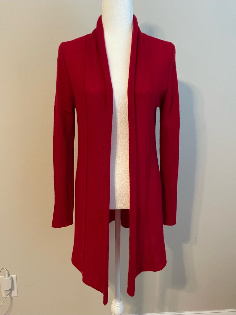 White + Warren Open-Front Cashmere Long Cardigan in Deep Red